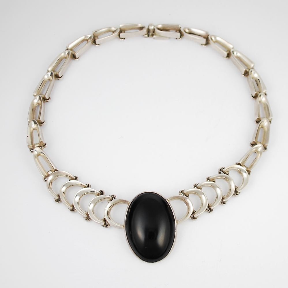 Vintage Mexican Sterling Silver Black Onyx Necklace (1 of 3)