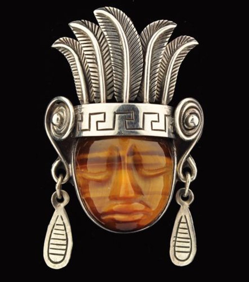 Ballesteros Sterling Silver Tigers Eye Masquette Pin (1 of 5)