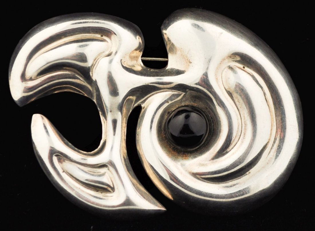 Vintage Sterling Silver Obsidian Mexican Brooch (1 of 4)