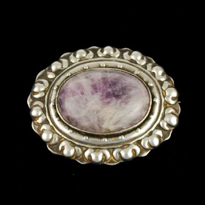 Antique Sterling Silver Amethyst Brooch Large Beautiful (1 of 4)