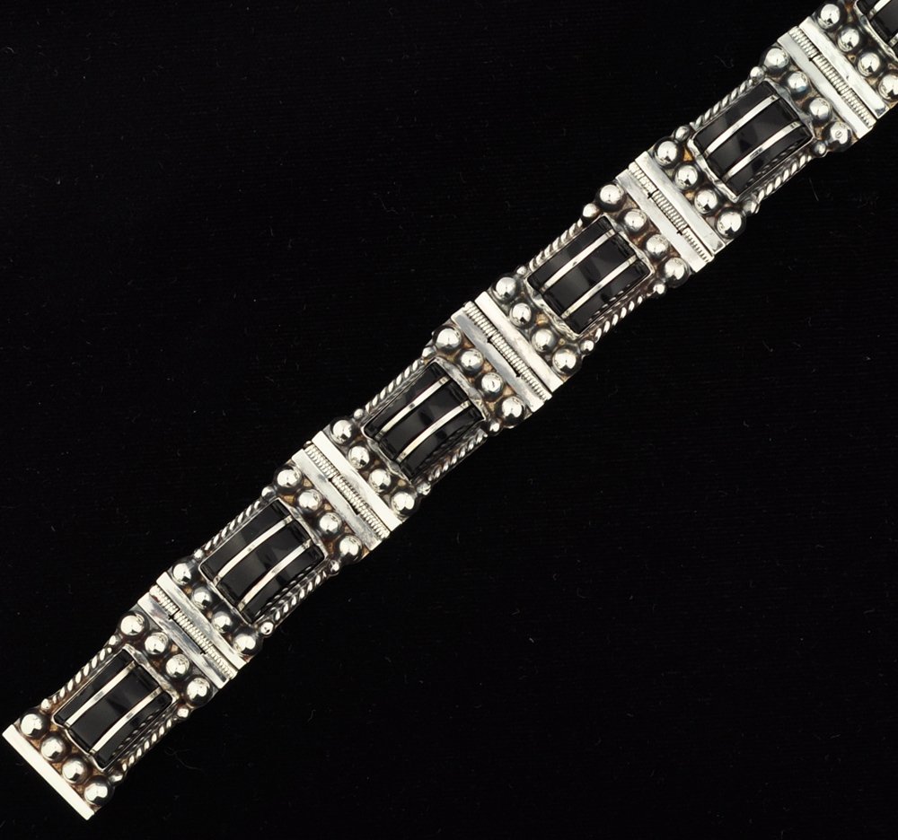 Vintage Mexican Silver Obsidian Bracelet (1 of 6)