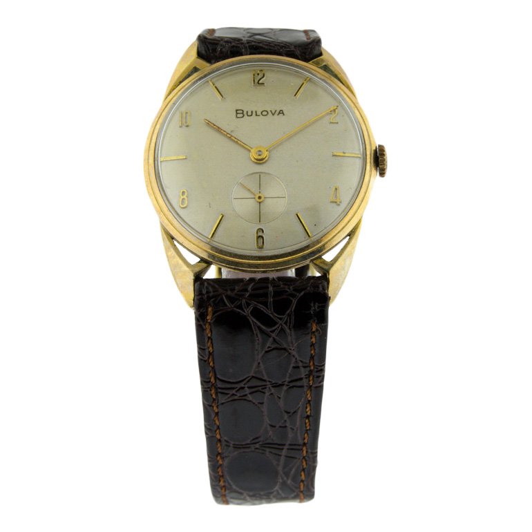 Bulova: Circa 1956. Unusual case, sub second hand. Manual wind. Free shipping for this item within the continental US.