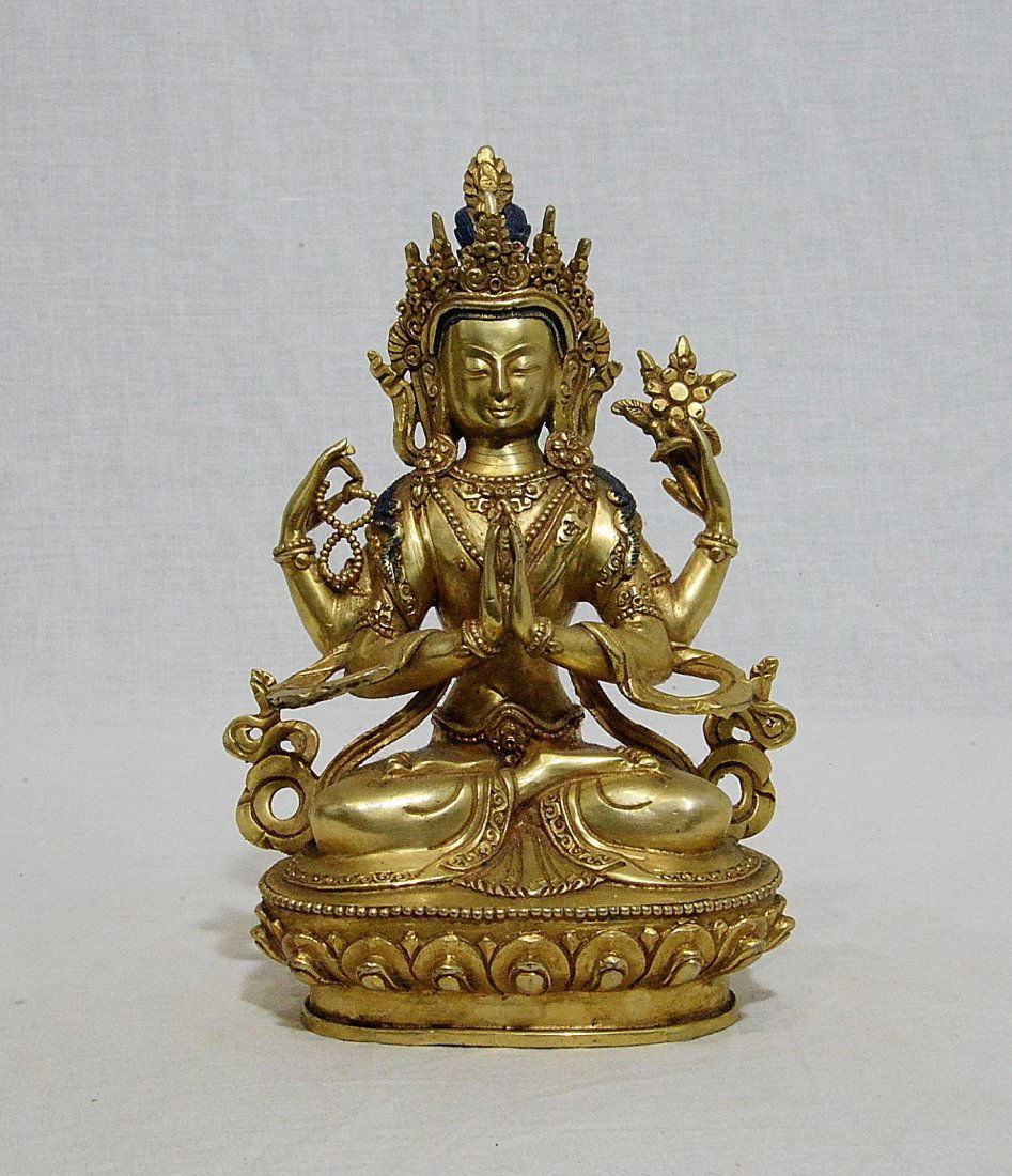 Sino-Tibetan Gilt Bronze Seated Buddha Figure (1 of 5)
