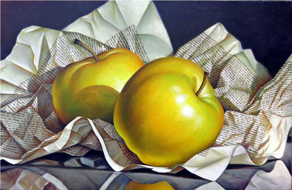 Still Life-Two Golden Apples-Original Oil on Canvas (1 of 1)