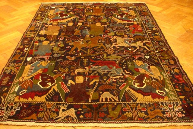 Rare large 9'.3"x6'.4" Tribal hunting design wool on (1 of 6)