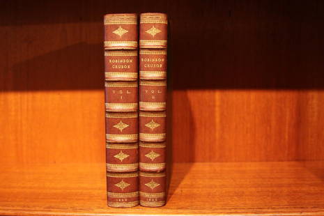 2 vols. Daniel Defoe. The Life and Adventure of: Embellished with engravings from Designs By Thomas Stothard. Bound in 3/4 Brown morocco. TEG, RB get panels. Pub. London: T. Cadell. 1820 Free shipping for this item within the continental US.