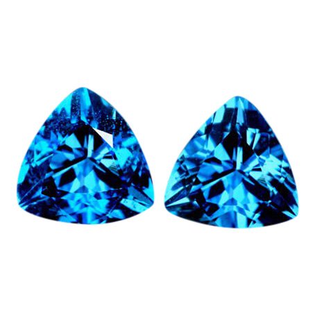 Natural Swiss Blue Topaz Pair 6.50 Carats: Natural Swiss Blue Topaz....SHAPE: Trillion;WEIGHT: 6.5 - 7.0 cts;SIZE: 9.00 mm;QUANTITY: 2 pieces (Perfectly Matched Pair);COLOR: AAA+ Swiss Blue;CLARITY: FLAWLESS-VVS (BEST QUALITY);ORIGIN: Brazil;H