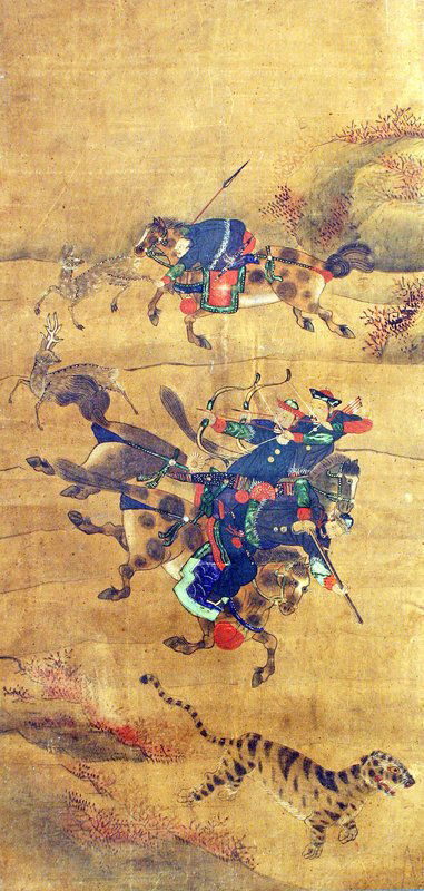 Very Fine Joseon Dynasty Korean Tiger Hunting Painting Very Fine Joseon Dynasty Korean Tiger Hunting Painting