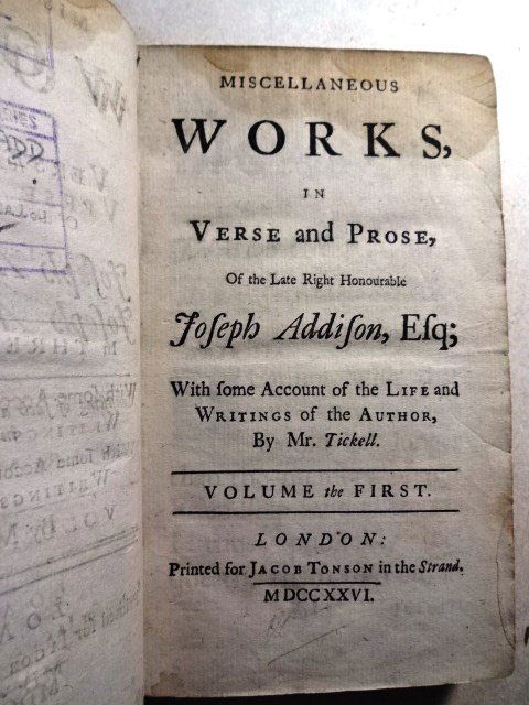 1726 Miscellaneous Works in Verse Addison (1 of 3)