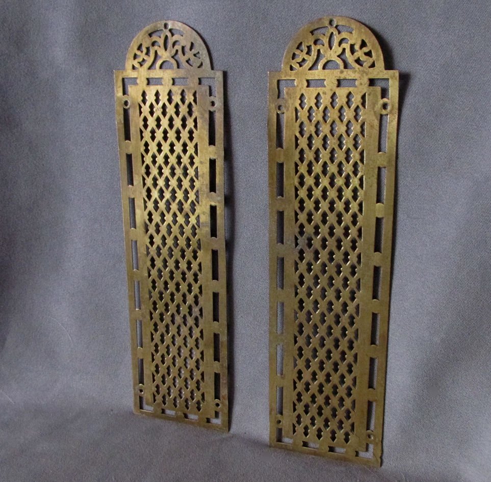 Pair Antique Pierced Brass Architectural Push Plates (1 of 2)