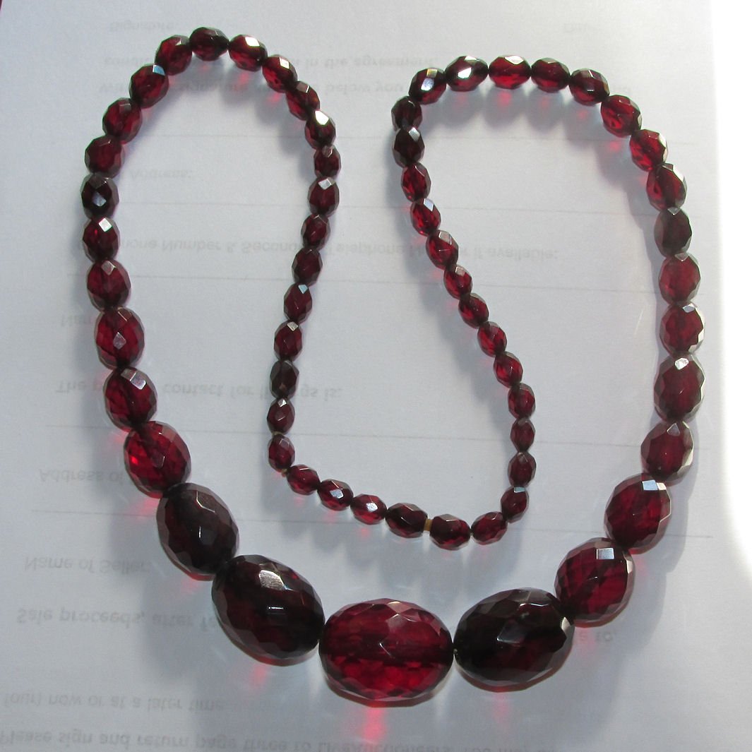 Antique Faceted Cherry Amber Necklace (1 of 6)