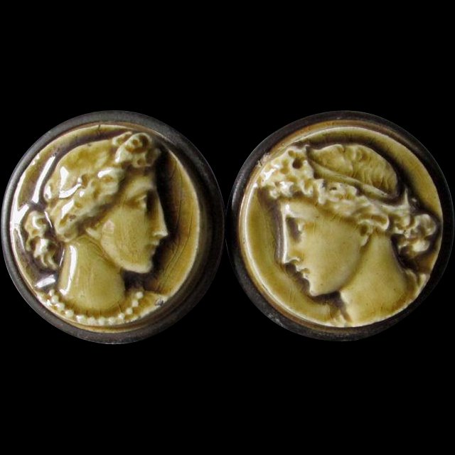 Rare Art Pottery Portrait Tile  Stove Handles (1 of 5)