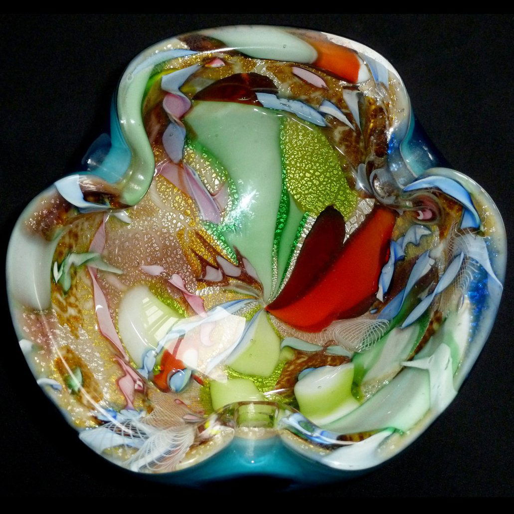 Murano Blue, Silver and Ribbons Art Glass Bowl (1 of 4)