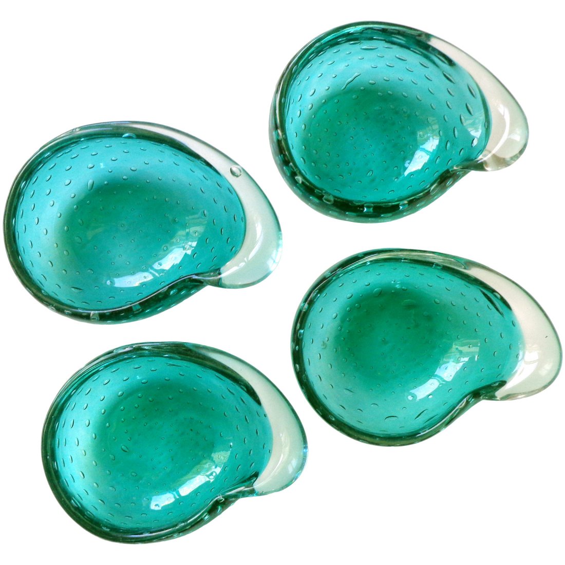 Murano Green Controlled Bubbles Art Glass Bowls, Dishes (1 of 3)