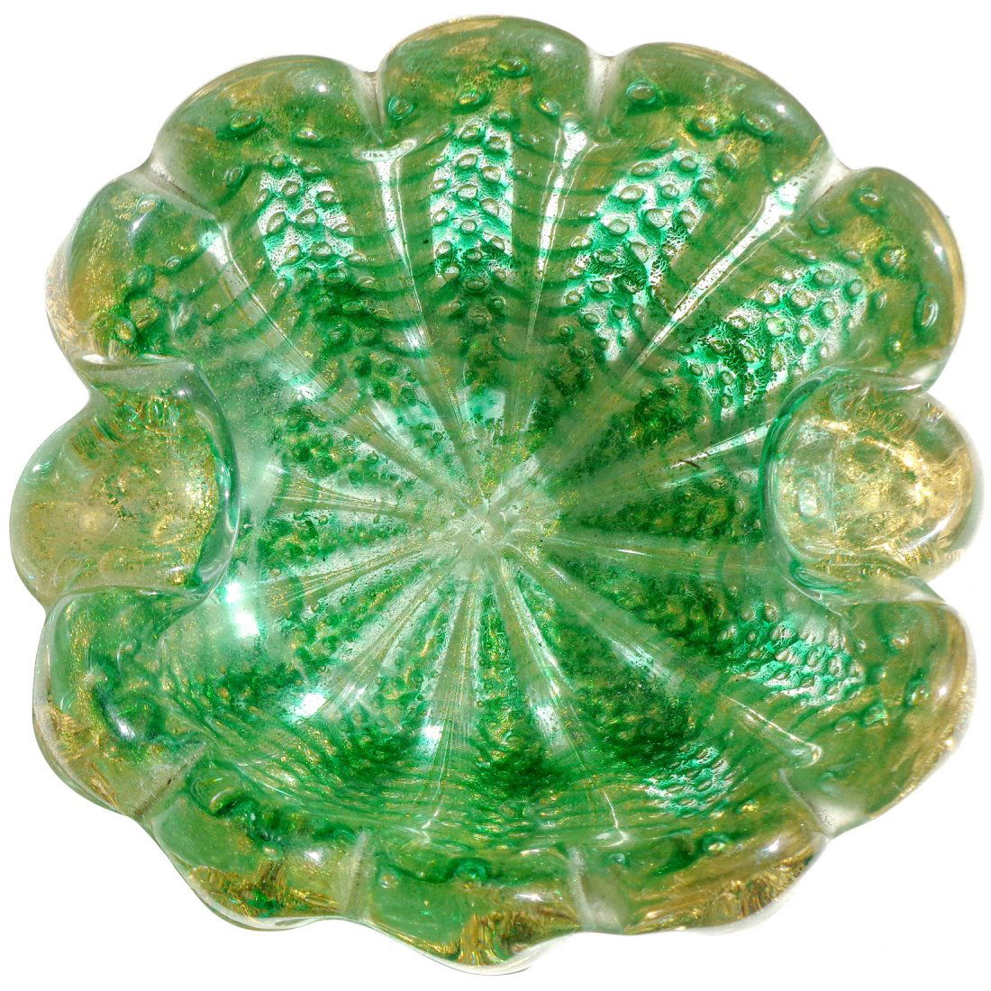 Barovier Toso Murano Green Gold Art Glas Bowl (1 of 4)