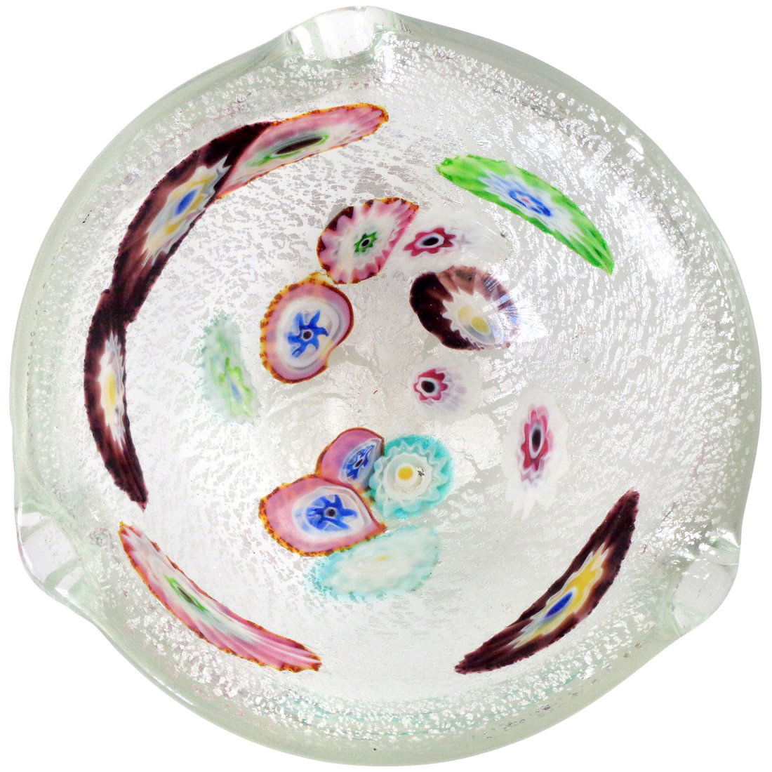 Murano Millefiori Flowers Silver Flecks Art Glass Bowl (1 of 5)