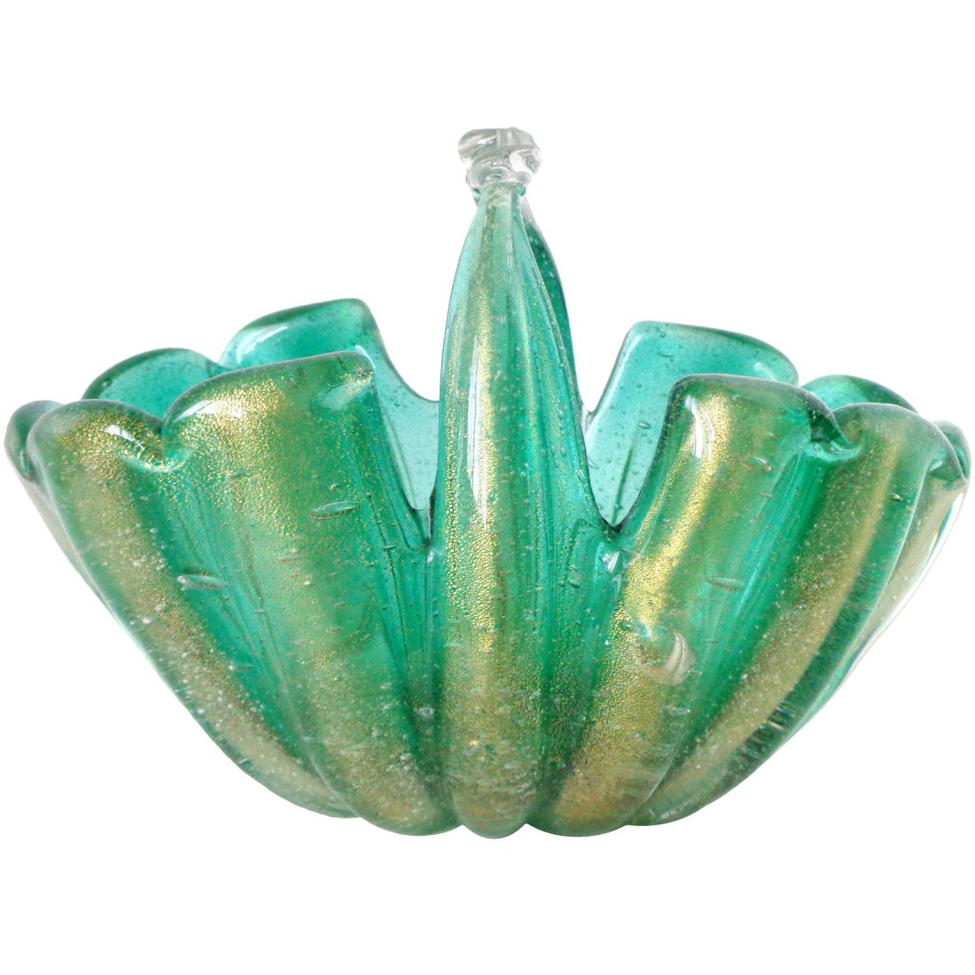 Seguso Murano Green Pulegoso Gold Flecks Art Glass (1 of 5)