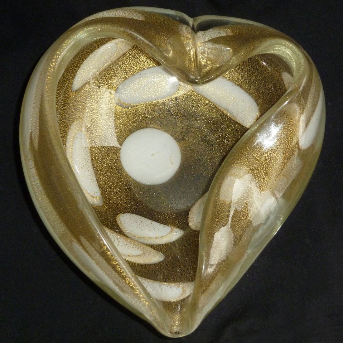 Seguso Murano White Spots Gold Flecks Art Glass Heart (1 of 5)
