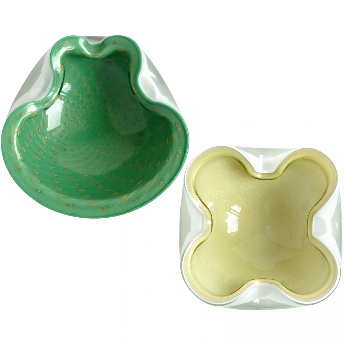 Alfredo Barbini Murano Green Gold Flecks Art Glass Bowl (1 of 5)