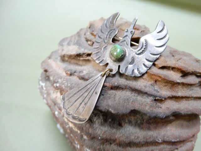 Navajo Silver and Turquoise Thunderbird Pin (1 of 2)
