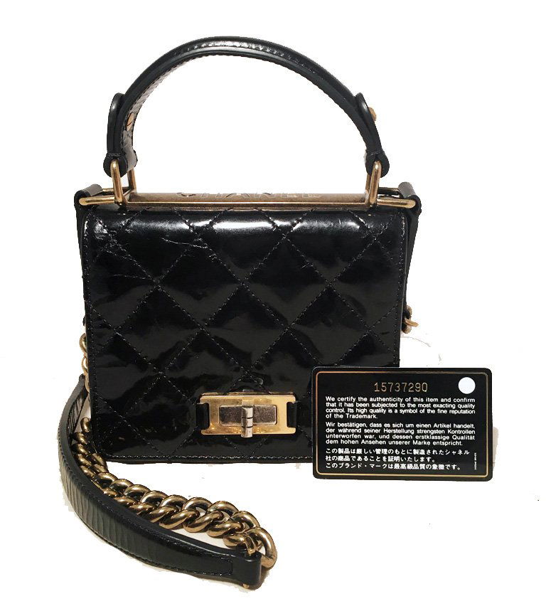 Chanel Black Quilted Distressed Patent Leather Bronze (1 of 10)