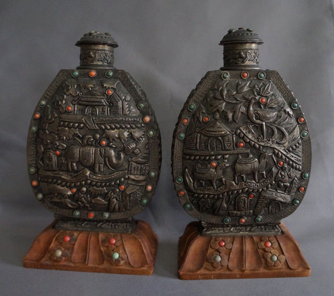 Pair of Large Metal Mongolian Style Snuff Bottles (1 of 8)