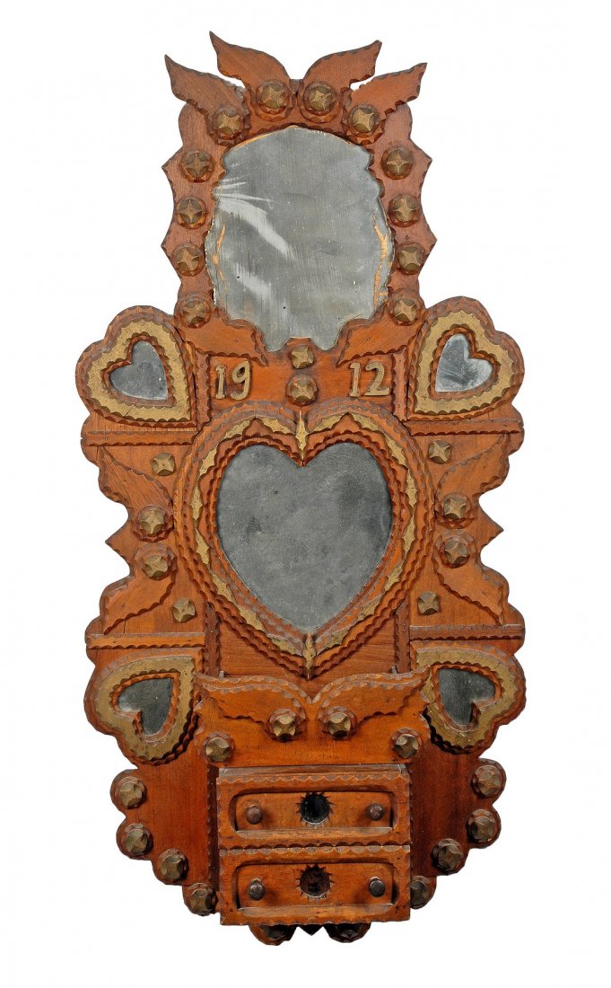 Tramp Art 5 Heart 'Winged' Wall Pocket by John Zadzora (1 of 3)