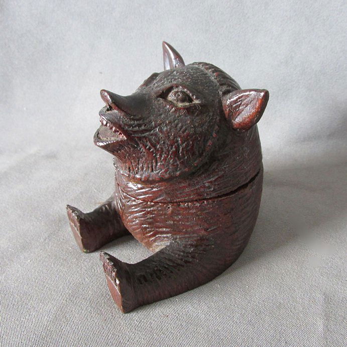 Antique Folk Art Hand Carved Bear Inkwell (1 of 4)