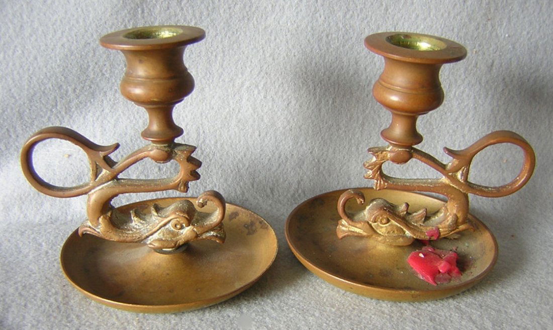PR Vintage Bronze Gargoyle Dolphin Candlesticks (1 of 5)
