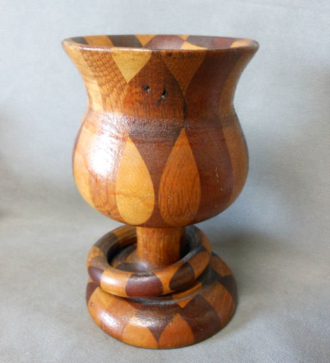 Antique Folk Art Treen Goblet Cup with Ring (1 of 3)