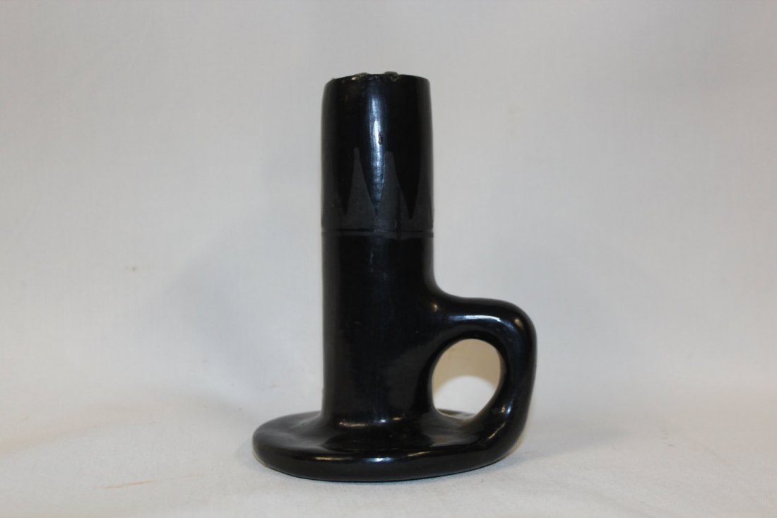 Native American San Ildefonso Candle by Maria & Julian: San Ildefonso Black ware candlestick by Maria and Julian Martinez, 5 3/4" high. Free shipping for this item within the continental US. No Reserve