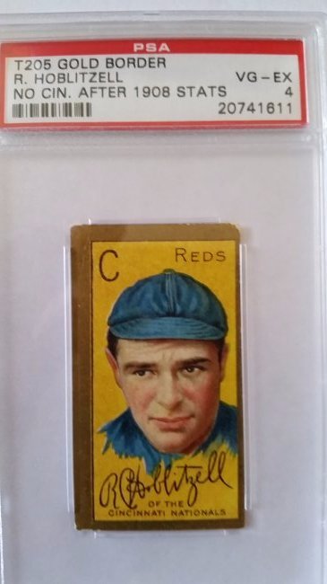 1911 R. Hoblitzell No cin T205 t-205 PSA 4 reds basebal: Up for auction is a 1911 R Hoblitzell no cin after 1908 stats variation T205 t-205 PSA 4 with a rare Polar Bear back. A great card. No Reserve. Free shipping within the USA, International shipping (ad