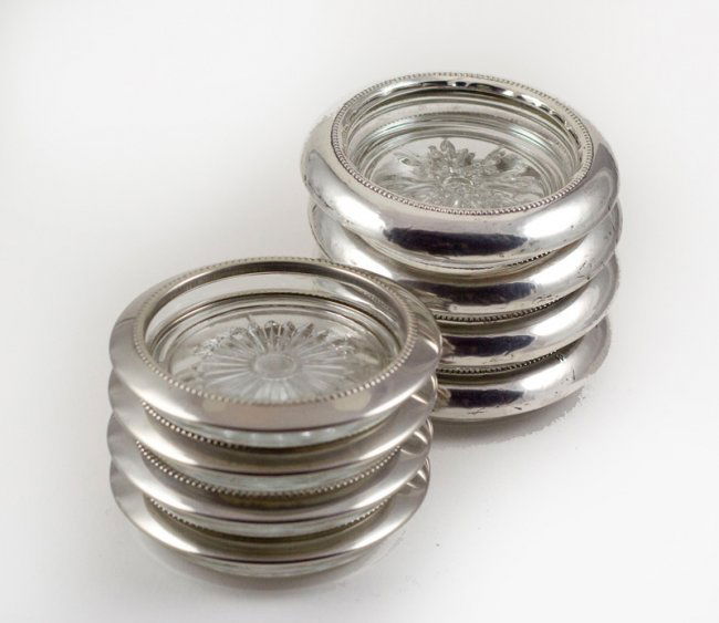 COASTERS ANTIQUE STERLING RIM SET OF 8 RETAIL $150! (1 of 2)