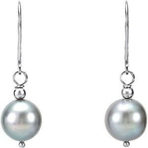 EARRINGS LARGE GRAY PEARL DANGLING STERLING SILVER (1 of 2)