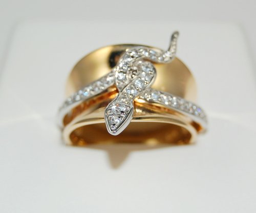 RING SNAKE SERPENT CZ DIAMOND GOLD ON STERLING (1 of 1)