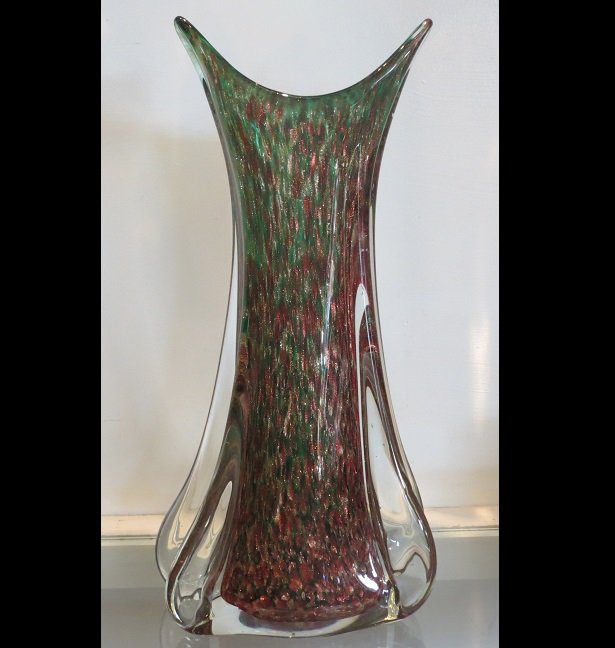 Vintage Murano Italian Art Glass Vase Green & Copper (1 of 4)