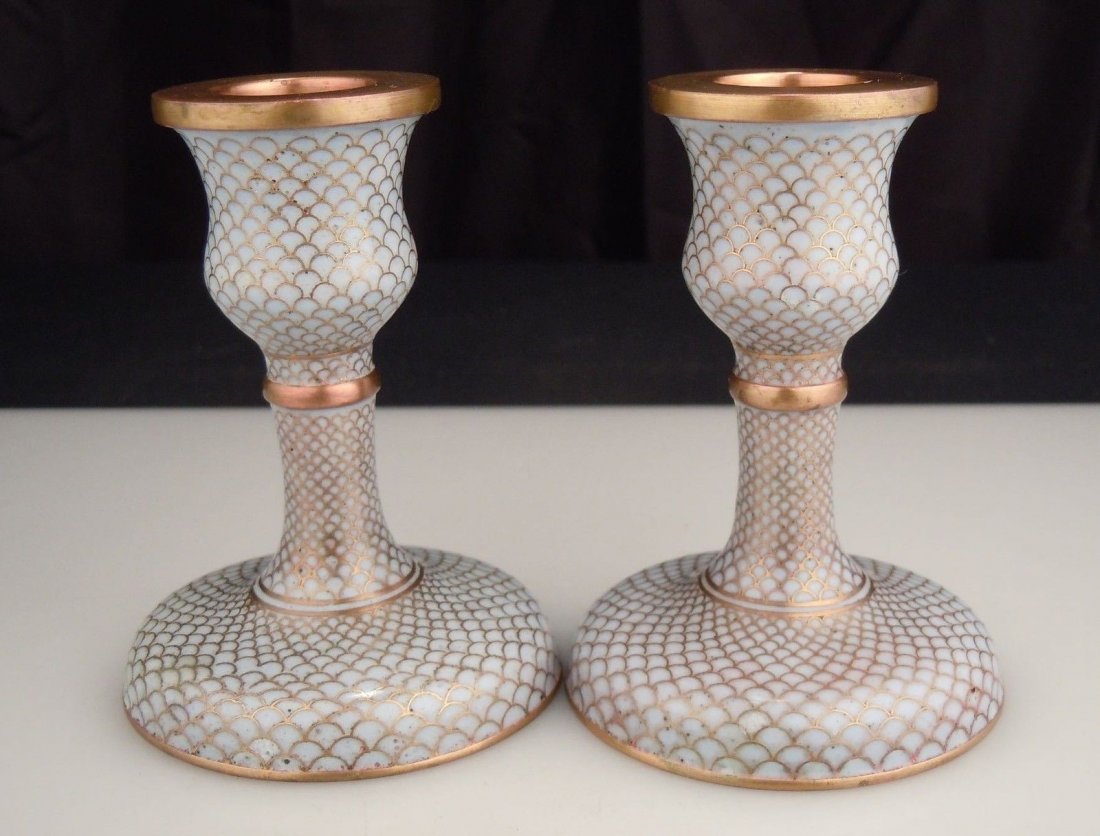 Antique Chinese Cloisonne Candlesticks (1 of 3)
