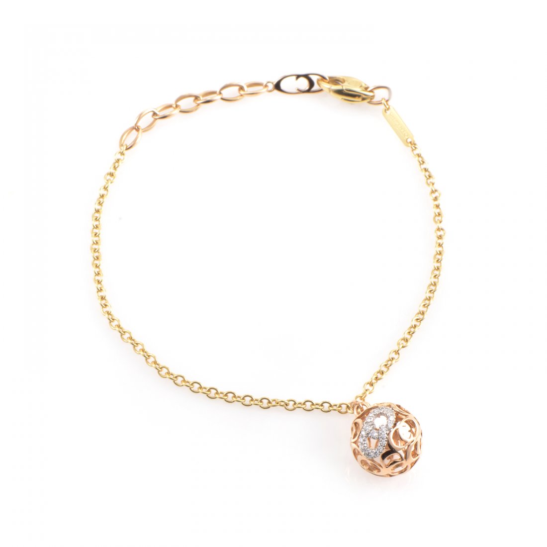 Chimento : 18K Tri-Gold Diamond Charm Bracelet 82489268: Dangling from an elegant chain made of a warm blend of 18K rose and yellow gold, the majestic spherical pendant of this exquisite bracelet from Chimento is made of enchanting 18K rose gold complemente