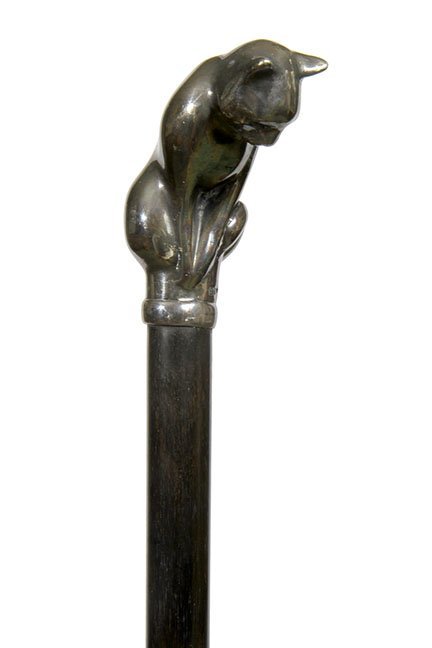 Silver Cat Cane- Twentieth Century- A cast silver (1 of 1)