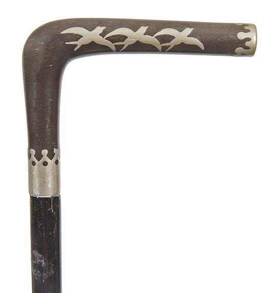 Swallow Dress Cane- Ca. 1885- A silver inlaid gutta (1 of 1)