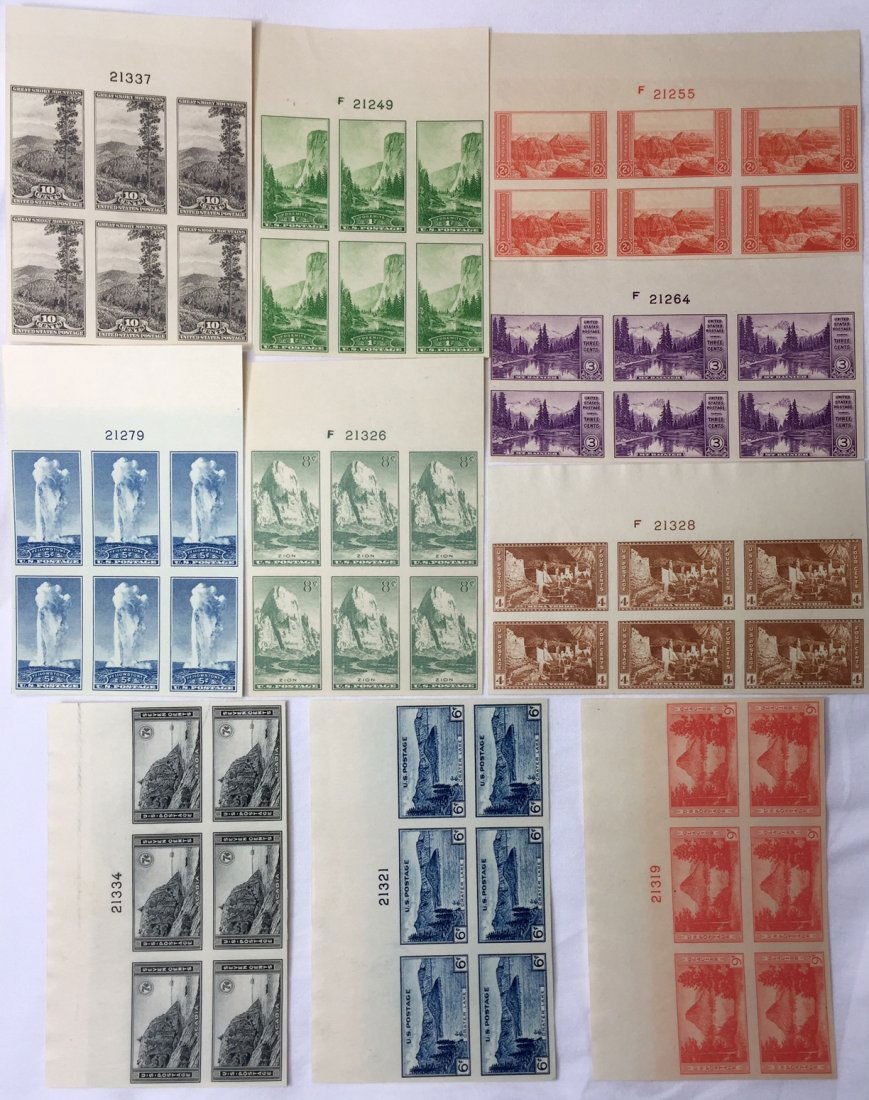 US Unused Stamps blocks of 6 issued generally ungummed. (1 of 1)
