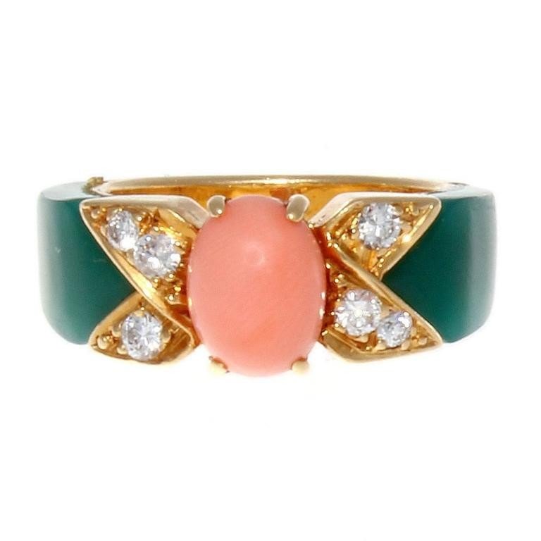 Van Cleef & Arpels Coral Chrysophrase Diamond Gold Ring (1 of 5)