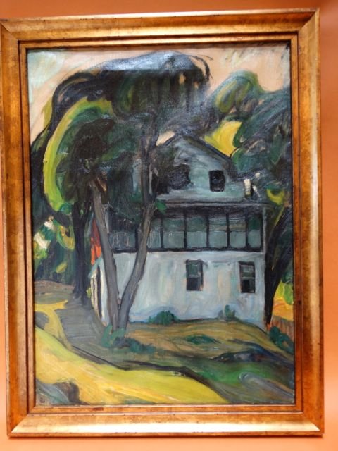 Ejnar Hansen, “Santa Barbara Adobe”: Ejnar Hansen depiction of an old Santa Barbara home, showing the summer porch. One can almost hear the house sighing in the afternoon heat and the whispers from behind the screen, over the decades. Oi