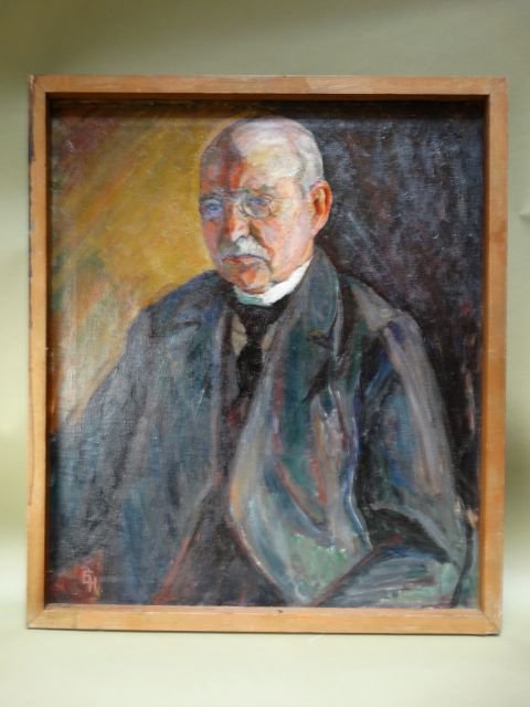 Ejnar Hansen Portrait of His Father: Ejnar Hansen’s revealing portrait of his father from artist’s earlier period, dated 1921. Severe, but beautifully rendered, oil on canvas. Framed, 28 x 23, Image 26 x 31. This item ships from Los