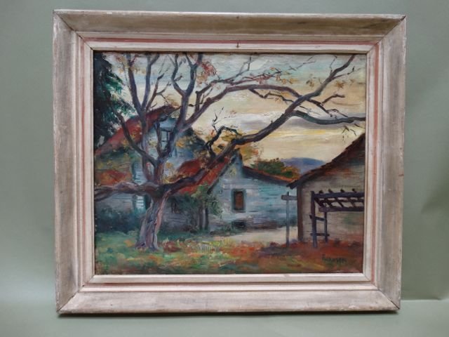 Ejnar Hansen (1884 – 1965) Autumn Farmhouse Circa 1940: This terrific artist was at the top of his game when he painted this delicious landscape. The autumn mood, one of stillness and the shortening days, is deeply felt and gravely, tenderly rendered. Acqu