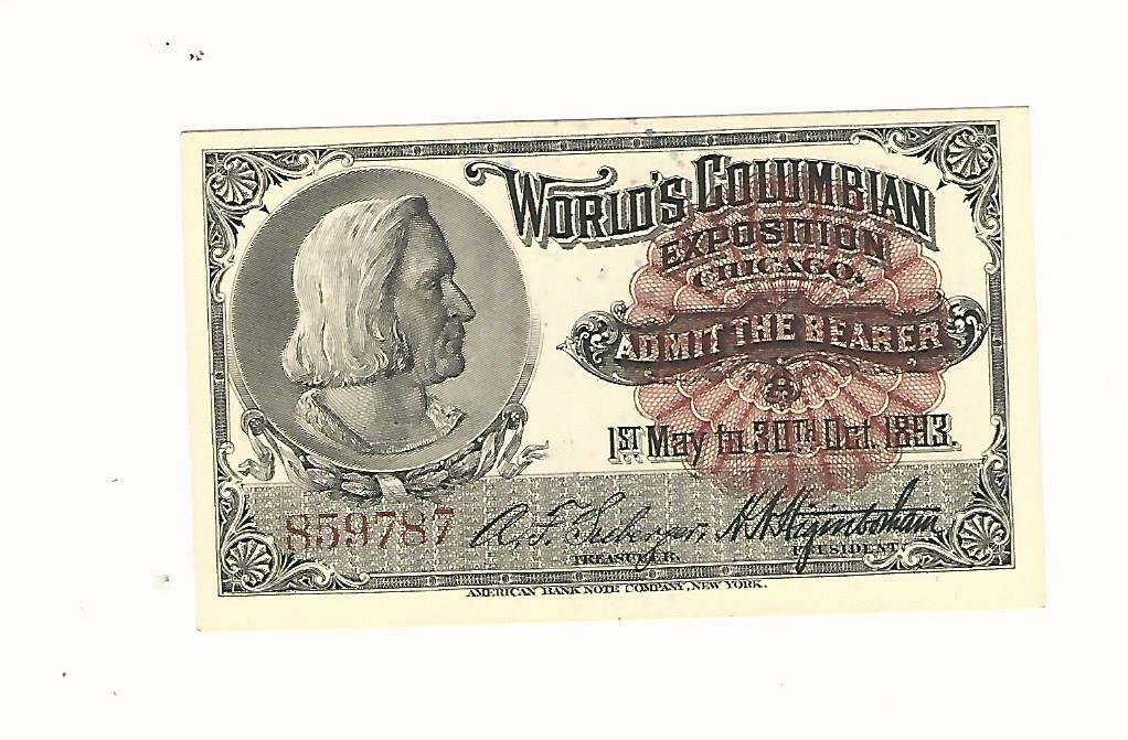 1893 Columbian Exposition Ticket Columbus (1 of 1)
