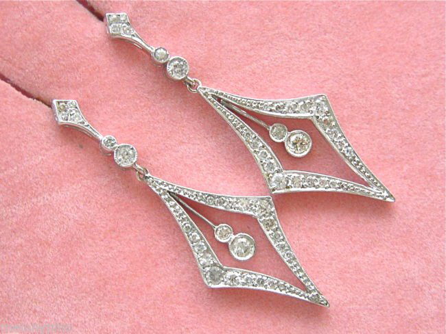 ESTATE ART DECO 1.12ctw DIAMOND PLATINUM LONG DANGLE (1 of 4)
