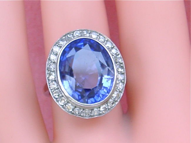 VINTAGE ART DECO .80ctw DIAMOND 7ct OVAL SAPPHIRE (1 of 4)