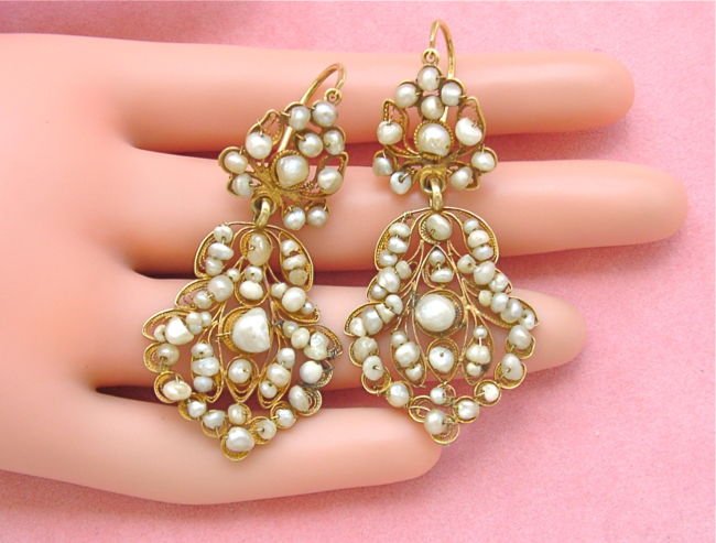 ANTIQUE VICTORIAN 18K NATURAL PEARL WOVEN WIRE WORK (1 of 4)