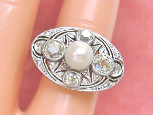 ANTIQUE EDWARDIAN 1.38ctw OLD MINE DIAMOND 6mm PEARL 2 (1 of 4)